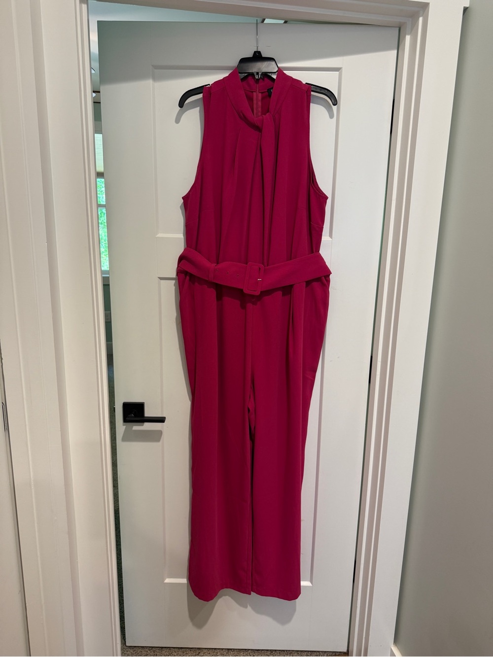 Eloquii Sleeveless Fuchsia Belted Wide-Leg Jumpsuit